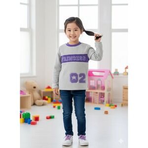 Angel Face Girls Princess Sweatshirt #02 Heather Gray Purple Kids Crew Neck Sz M